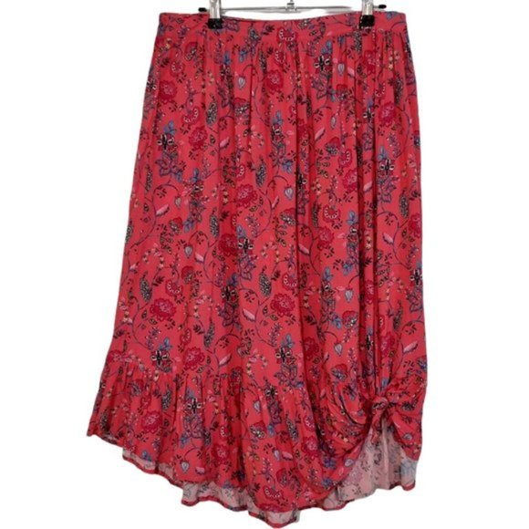 SUMMER BAY Coral Pink Floral Midi Frill Casual Light Skirt - Picture 1 of 6